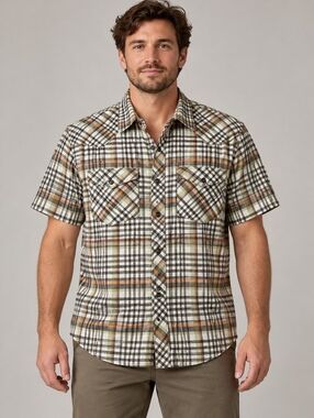 Patagonia Western Snap Shirt Mens XL Plaid Short Sleeve Hemp Blend